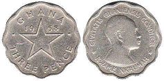 coin Ghana 3 three pence 1958