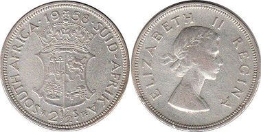 old coin South Africa 2.5 shillings 1958