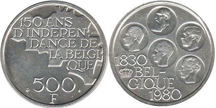 coin Belgium 500 francs 1980