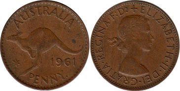 australian coin 1 penny 1961 Elizabeth II