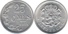 coin Luxembourg 25 centimes 1954