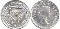 old coin South Africa 3 pence 1954