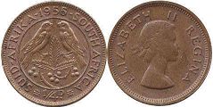 old coin South Africa 1/4 penny 1955