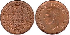 old coin South Africa 1/4 penny 1950