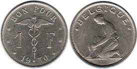 coin Belgium 1 franc 1930