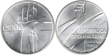 coin San Marino 1000 lira 1990