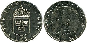 coin Sweden 1 krona 1989