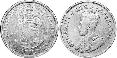 old coin South Africa 2,5 shillings 1934