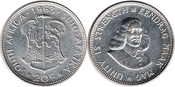 coin South Africa 20 cents 1963