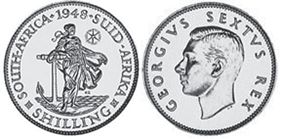 old coin South Africa 1 shilling 1948