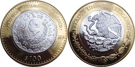 Mexico coin 100 Pesos 2014 revolucionaria del Condition Libre