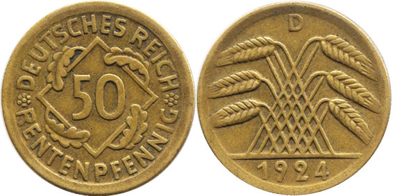 Coin Weimarer Republik50 Pfennig 1924