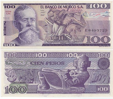 banknote Mexico 100 pesos 1982