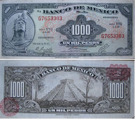 banknote Mexico 1000 pesos 1974