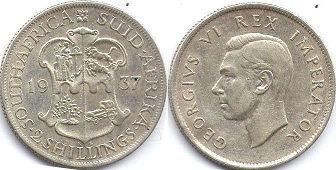 old coin South Africa 2 shillings 1937