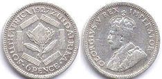old coin South Africa 6 pence 1927