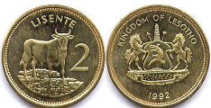 coin Lesotho 2 lisente 1992