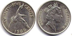 coin Bermuda 25 cents 1986