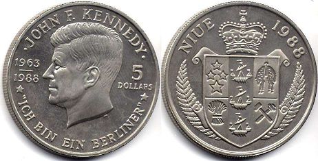 coin Niue 5 dollars 1988
