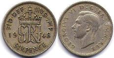 coin UK 6 pence 1948