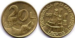 coin San Marino 20 lire 1991