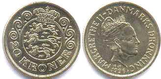coin Denmark 20 krone 1999