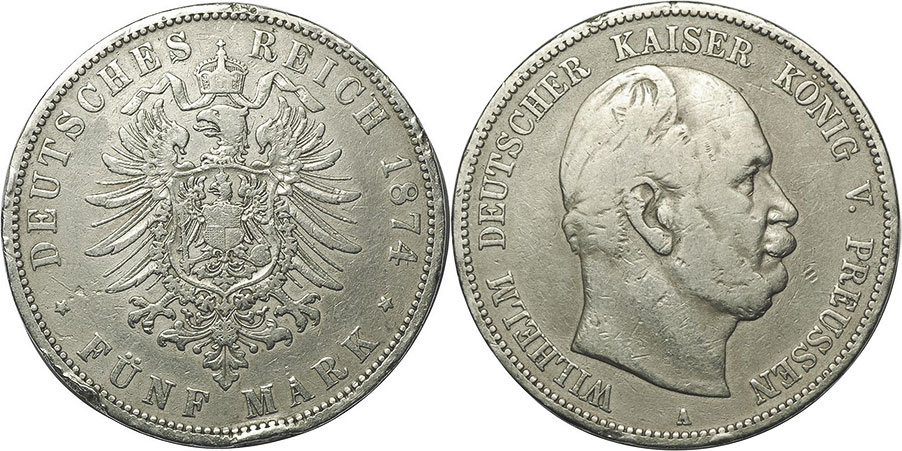 German and Prussia 5 Mark 1874-1876