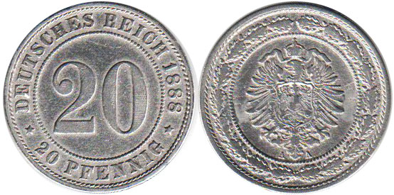 German 20 Pfennig 1887-1888