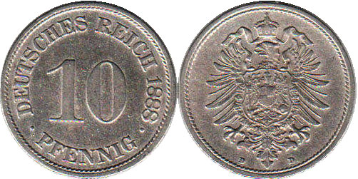 German 10 Pfennig 1873-1889