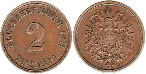 German 2 Pfennig 1873-1877