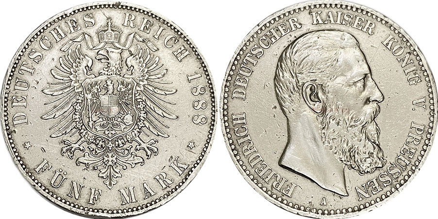 German and Prussia 5 Mark 1888