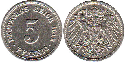 German 5 Pfennig 1890-1915