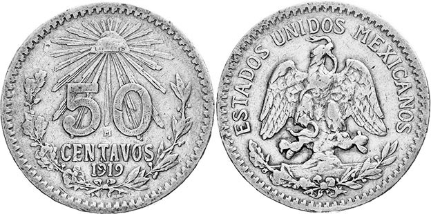 Mexican coin 50 centavos 1919 (1918, 1919)
