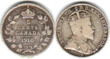coin canadian old coin 5 cents 1910