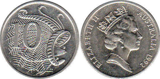 australian coin 10 cents 1992 Elizabeth II