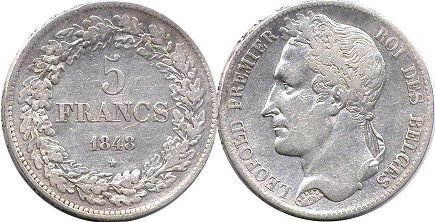 pièce Belgique 5 francs 1848