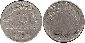 moneda Bolivia 10 centavos 1892