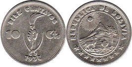 moneda Bolivia 10 centavos 1937