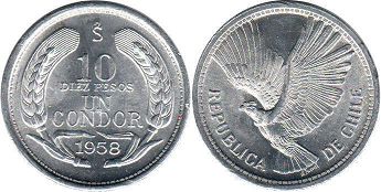 moneda Chile 10 pesos 1958