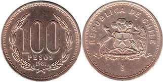 moneda Chille 100 pesos 1981