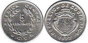 moneda Costa Rica 5 centimos 1972