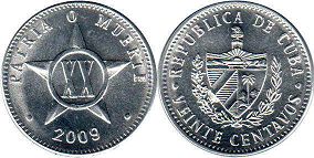 moneda Cuba 20 centavos 2009