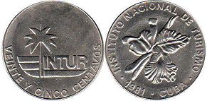 coin Cuba 25 centavos 1981 Intur
