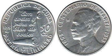 moneda Cuba 50 centavos 1953 Jose Marti