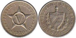 coin Cuba 5 centavos 1920