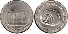 moneda Cuba 5 centavos 1981 Intur