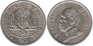 coin Haiti 20 centimes 1907