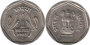 coin India 1 rupee 1985