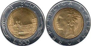 moneta Italy 500 lire 1990