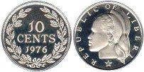coin Liberia 10 cents 1976